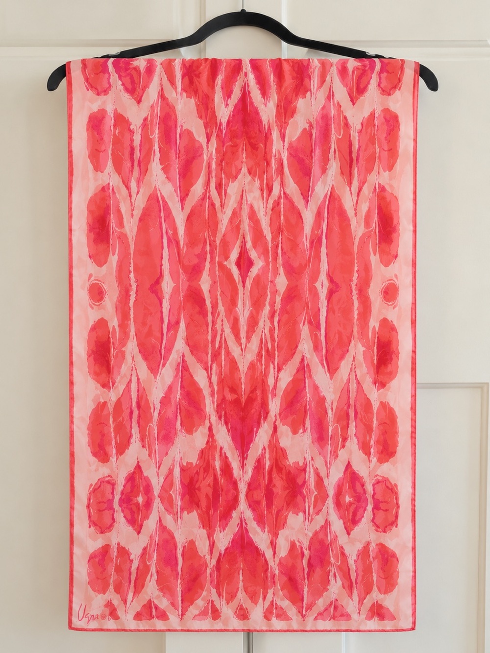 Vera Silk Scarf Pink Abstract Print Rectangular Vintage 14x43